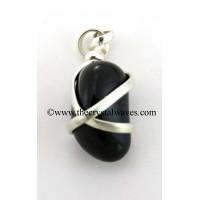 Black Agate Nugget Metal Wrapped Pendant